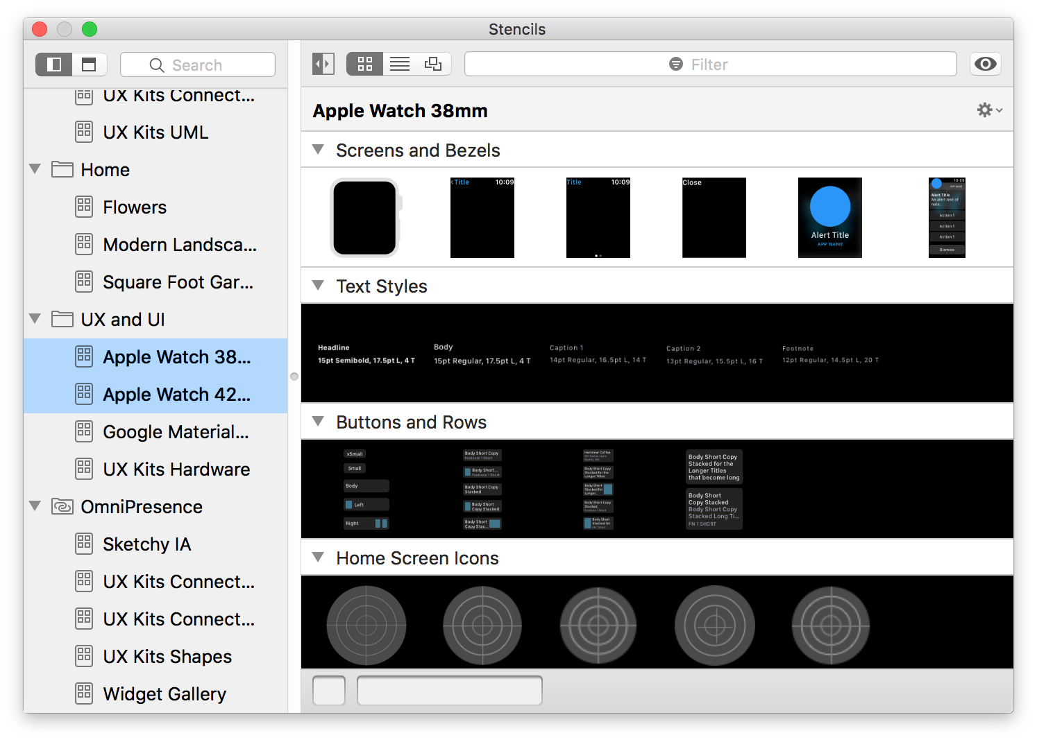 Stencil Browser showing new Apple Watch stencil